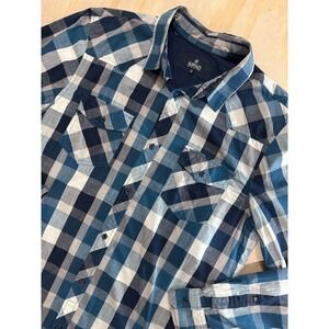 Buffalo David Bitton Plaid Button Down Shirt XL Blue White Preppy Western Indie